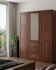 72" Coffee Solid Wood Mirrored Three Door Three Drawer Combo Dresser