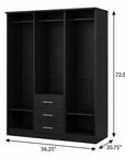 72" White Solid Wood Mirrored Three Door Three Drawer Combo Dresser