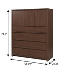 74" Coffee Solid Wood Mirrored Three Door Combo Dresser