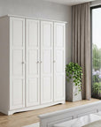 72" White Solid Wood Four Door Combo Dresser