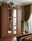 72" Coffee Solid Wood Mirrored Four Door Combo Dresser