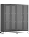 72" Gray Solid Wood Four Door Combo Dresser