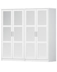 72" White Solid Wood Mirrored Four Door Combo Dresser
