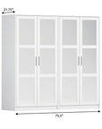 72" White Solid Wood Mirrored Four Door Combo Dresser