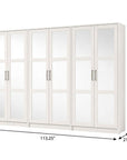72" White Solid Wood Mirrored Six Door Combo Dresser