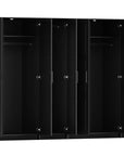 72" Black Solid Wood Six Door Combo Dresser