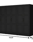 72" Black Solid Wood Six Door Combo Dresser