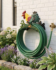 8" Black Yellow Red And Green Cast Iron Rooster Garden Hose Hanger