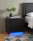 27" White And Black Wood Lighted Nightstand with USB Port and Integrated Tech