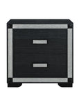 26" Charcoal Wood Faux Crystal Bling Two Drawer Nightstand