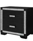 26" Charcoal Wood Faux Crystal Bling Two Drawer Nightstand