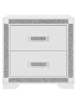26" White Wood Faux Crystal Bling Two Drawer Nightstand