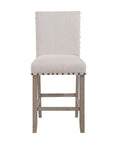 Set of Two 26" White Fabric And Wood Counter Height Bar Chairs