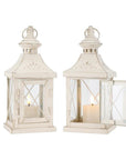 Set of Two White Glass Tabletop Candelabra Candle Holders