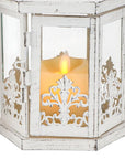 Set of Two White Distressed Glass And Metal Tabletop Lantern Candle Holders