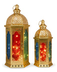 Set of Two Gold Glass Tabletop Candelabra Candle Holders