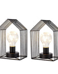 Set of Two 7" Black Novelty Battery Powered Desk Lamps With Cage Shades