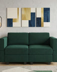 64" Green And Black Velvet Modular Loveseat With Storage