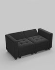 64" Black Velvet Modular Loveseat With Storage