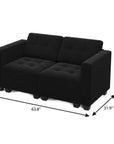64" Black Velvet Modular Loveseat With Storage