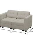 64" Black Velvet Modular Loveseat With Storage