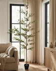 84" Green Artificial Olive Tree In Round Black Pot