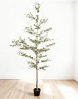 84" Green Artificial Olive Tree In Round Black Pot