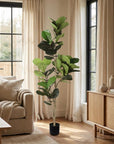 72" Green Artificial Fiddle Leaf Tree In Round Black Pot