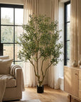 96" Green Artificial Olive Tree In Round Black Pot