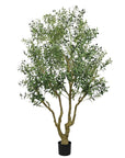 96" Green Artificial Olive Tree In Round Black Pot