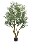 96" Green Artificial Olive Tree In Round Black Pot