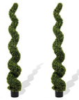 Set of Two 72" Green Artificial Boxwood Tree In Round Black Planter