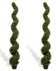 Set of Two 72" Green Artificial Boxwood Tree In Round Black Planter