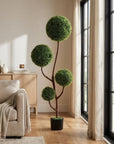 60" Green Artificial Boxwood Tree In Round Black Pot