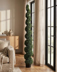 84" Green Artificial Boxwood Tree In Round Black Planter