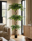 72" Green Artificial Ficus Tree In Round Black Pot