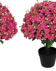 Set of Two 24" Red Artificial Flowering Tree In Round Black Pot