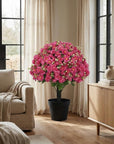 Set of Two 24" Red Artificial Flowering Tree In Round Black Pot
