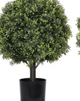 Set of Two 22" Green Artificial Boxwood Tree In Round Black Pot