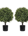 Set of Two 22" Green Artificial Boxwood Tree In Round Black Pot