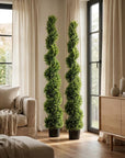 Set of Two 72" Green Artificial Cedar Tree In Round Black Pot