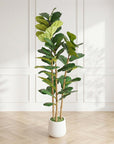 62" Green Artificial Fiddle Leaf Tree In Round White Pot