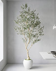 98" Green Artificial Olive Tree In Round White Pot