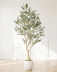 98" Green Artificial Olive Tree In Round White Pot