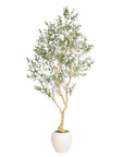 98" Green Artificial Olive Tree In Round White Pot