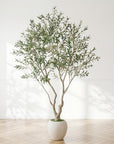96" Green Artificial Olive Tree In Round White Pot