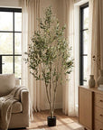 84" Green Artificial Olive Tree In Round Black Pot