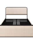 Natural And Beige Metal And Linen Upholstered Queen Bed Frame With Drawers With Drawers Storage