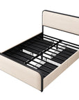 Natural And Beige Metal And Linen Upholstered Queen Bed Frame With Drawers With Drawers Storage