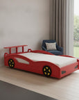 Red Solid Wood Twin Race Car Bed
